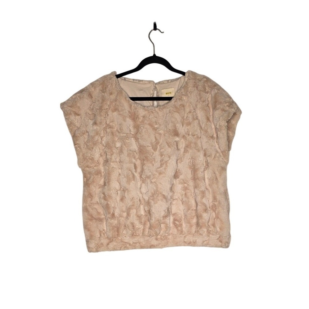 Maeve by Anthropologie Ivory Faux Fur Short Sleeve Pullover Top XL